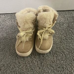 Gold Kids Boots with Faux Fur Lining